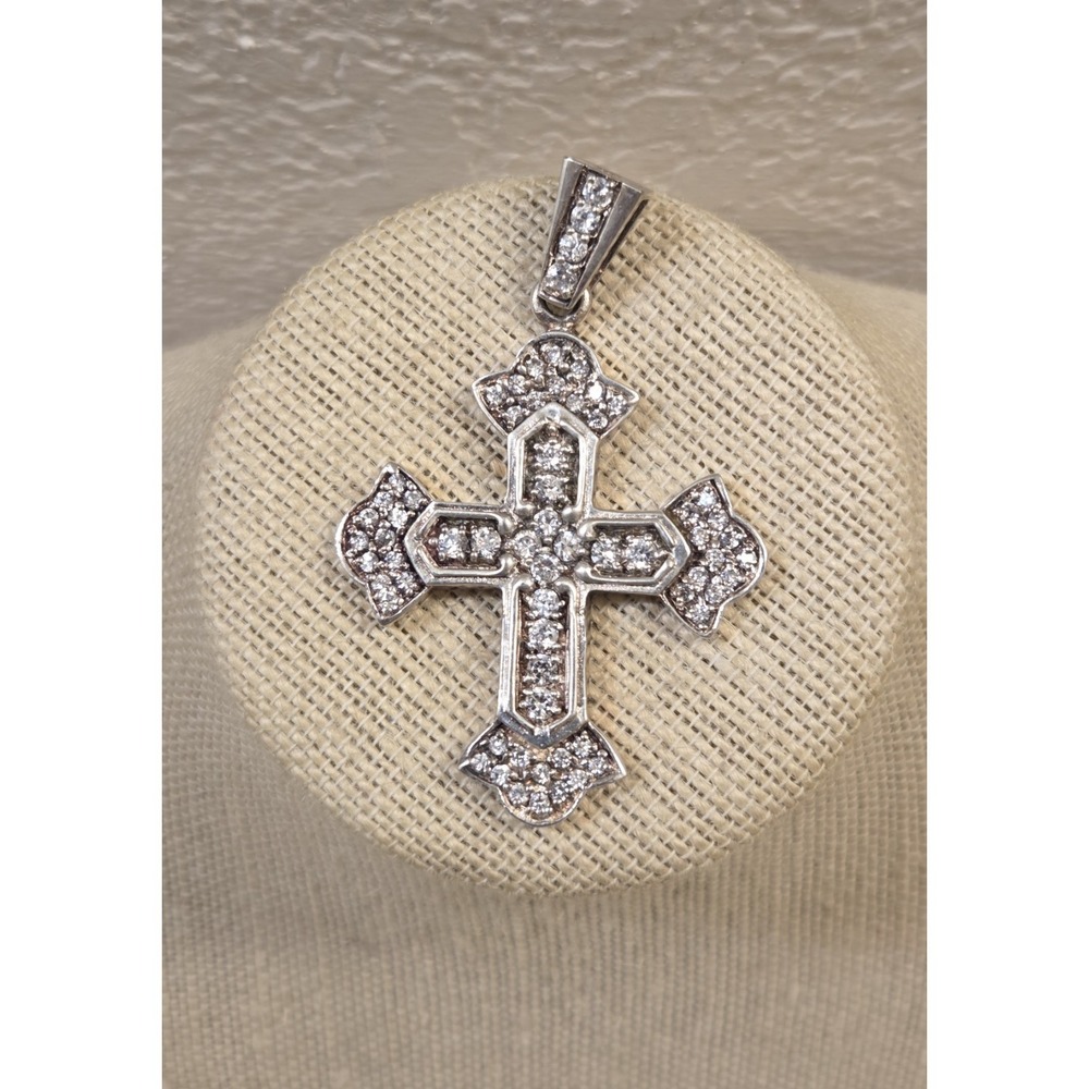 Vintage Large Sterling Silver Cross Filled With Cubic Zirconias - Heavy
